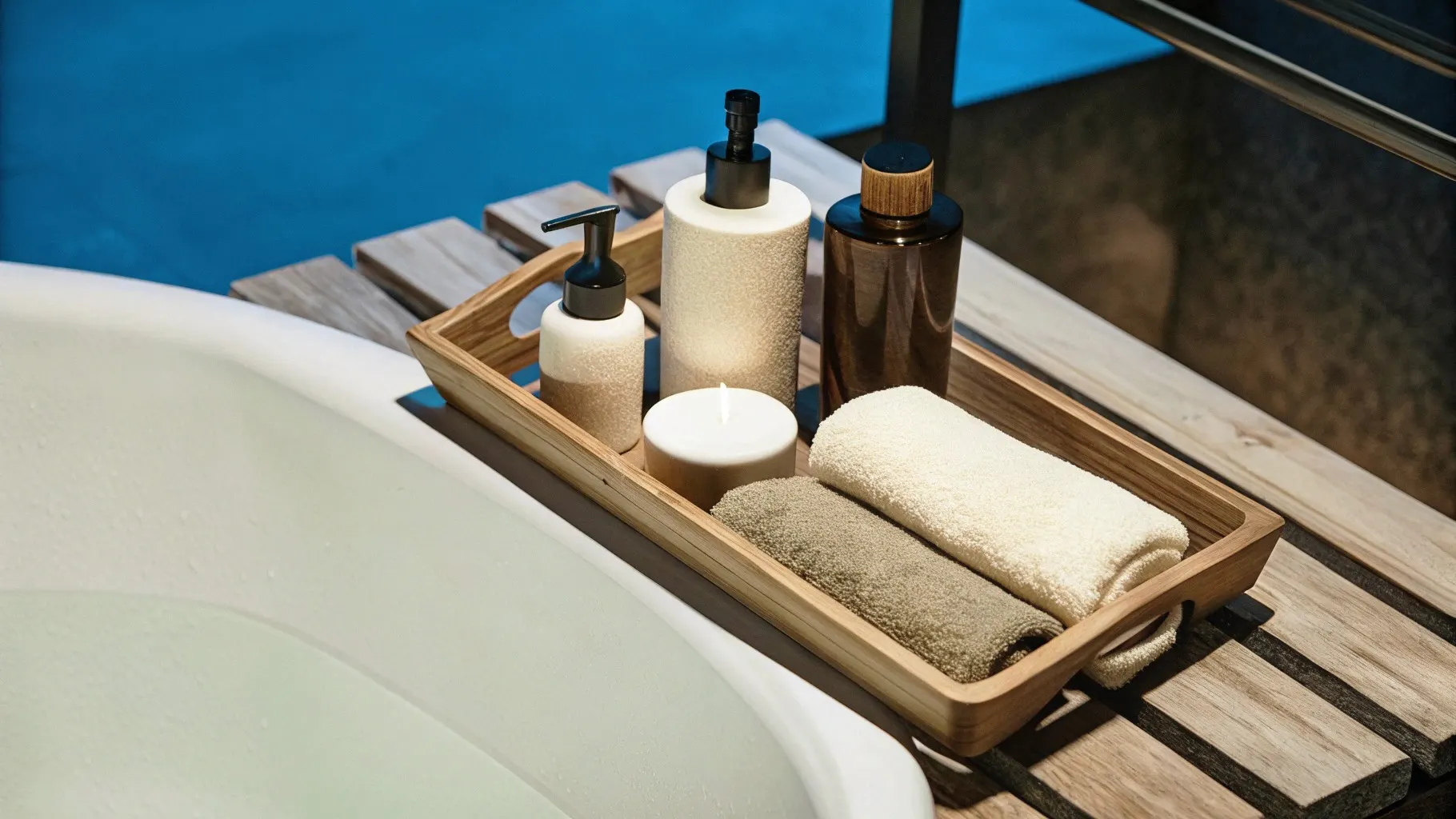 flat-lay-shot-of-spa-amenities-by-the-bathtub